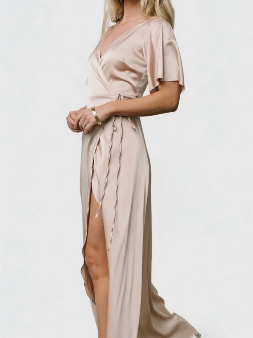 Baltic Born Champagne Satin Wrap Maxi Dress - Picture 3 of 4